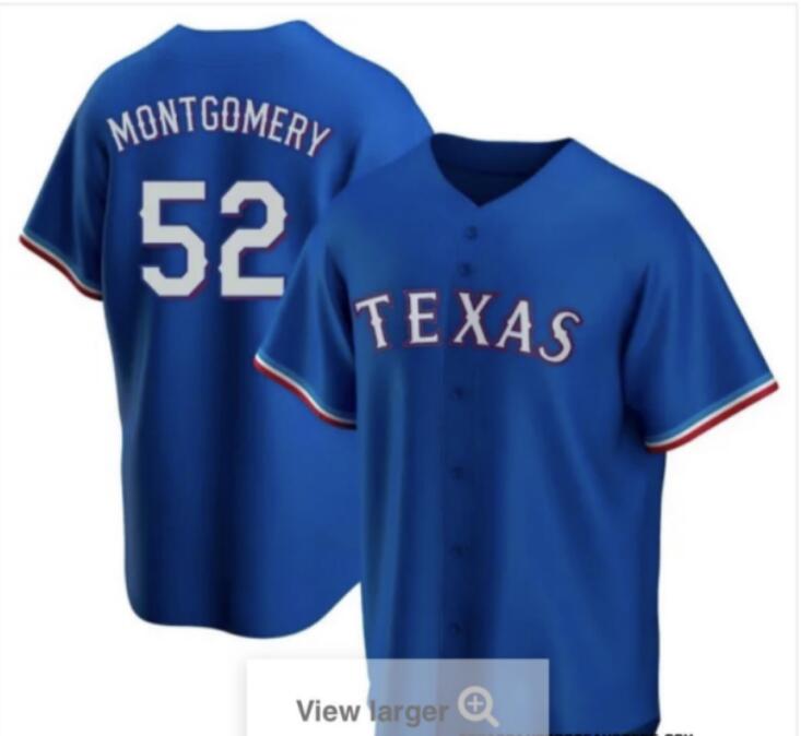 MLB Men Texas Rangers Alternate #52 Montgomery Royal Baseball Player Jersey
